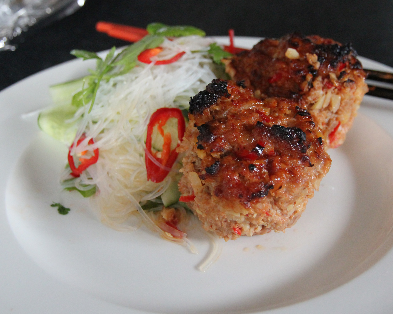 Mini Chinese Chilli Tomato BBQ Meatloaves with Noodle Salad